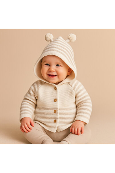 MYZİ STORE Knitwear Hooded Double Layer Baby Girl - Boy Cardigan Coat