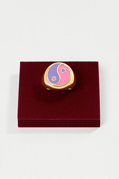 Bittox خاتم للجنسين برمز التوازن ذهبي اللون من يين يانغ - تصميم أنيق خاتم للم...