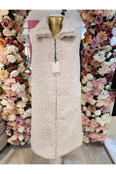 Kayra Full Zipper Double-Sided Ecru Vest for Women