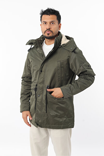 Rodrigo Men's Fur-Lined Winter Cold and Windproof Hooded Zippered Snap Coat