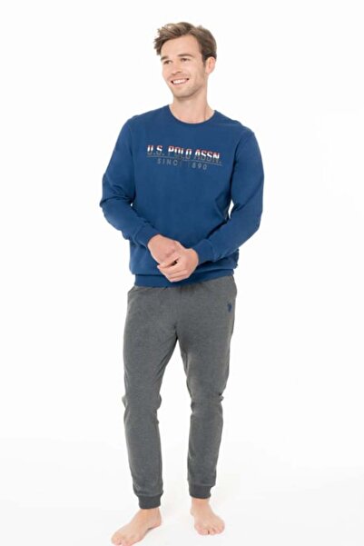 U.S. Polo Assn. Men's Crew Neck Long Sleeve Pajama Set S26928 Banded Legs Comfortable Fabric with Pockets