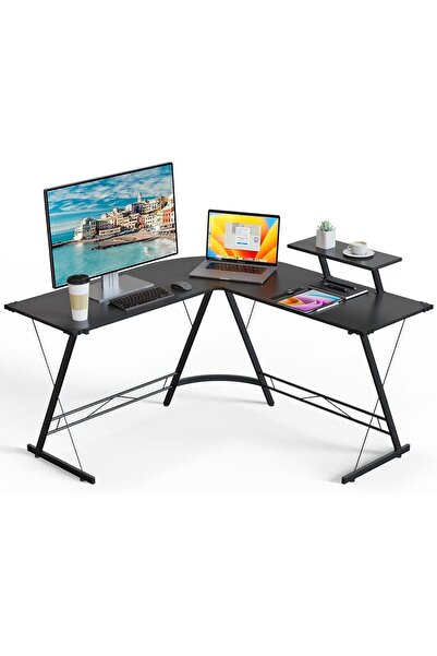 KASINDA L-Shaped Computer Desk, Home Gaming Desk, Writing Workstation with Large Monitor Stand for Home and