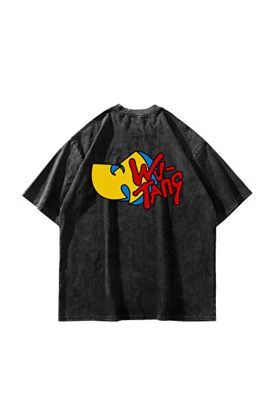 Bak Moda Tricou negru oversize unisex lavabil cu imprimeu Wu Tang
