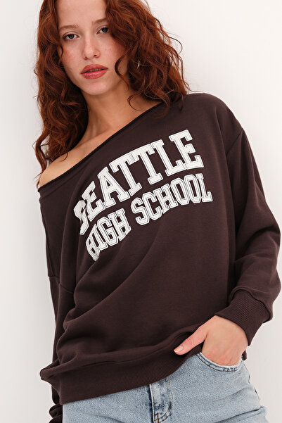 Addax Kayak Neck Printed Sweatshirt S10560