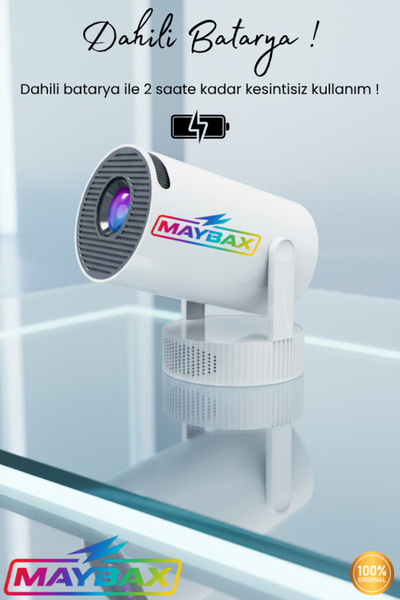 Maybax PRO MAX Taşınabilir Dahili Bataryalı Wifi Bluetooth Ekran Yansıtma Android Sinema Projektör Ultra HD