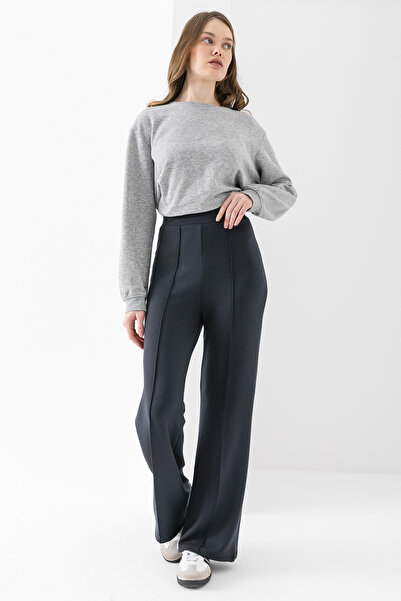 OLİZZA Women's Smoked Modal Wide Leg Striped High Waist Elastic Waist Soft Textured Lycra Pants