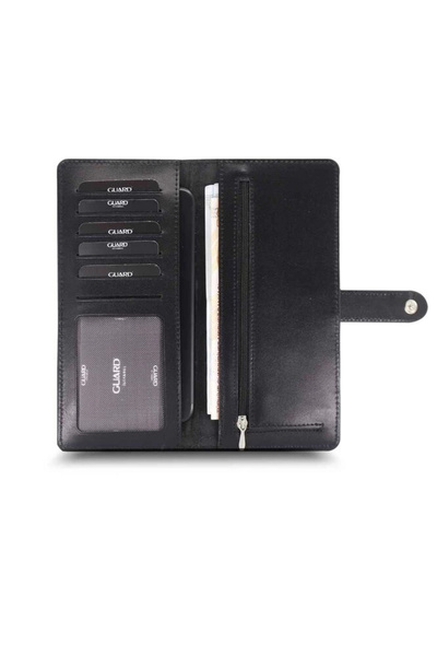 GUARD Large Croco Black Leather Phone Wallet with Card and Money Slots