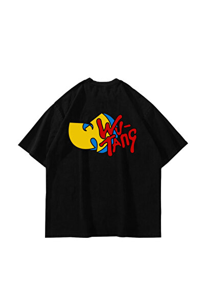 Bak Moda Tricou negru oversize unisex cu imprimeu Wu Tang