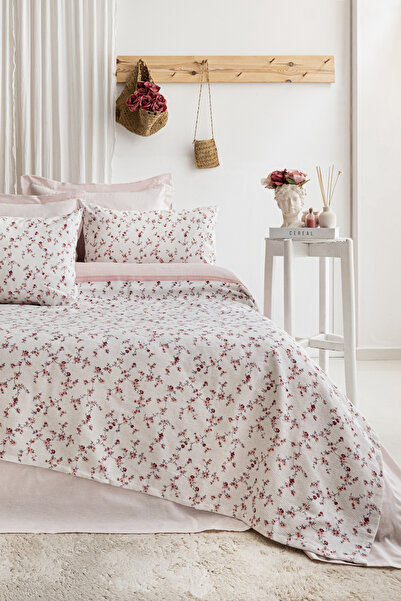 Enlora Home Desenli Pike Takımı Çift Kişilik Gonca Beyaz (Pike+Çarşaf+Yastık Kılıfı)