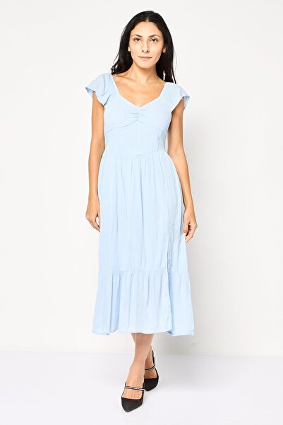 Brave Soul Women Textured Midi Dress, Light Blue