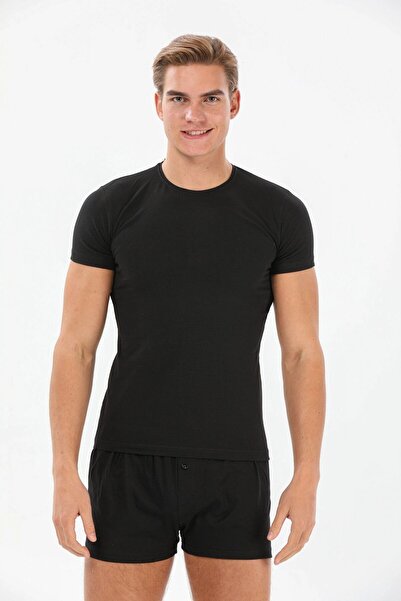 Yıldız Çamaşır Yıldız 91 Men's 0 Collar Cotton Anti-Sweat Black Lycra Short Sleeve T-Shirt