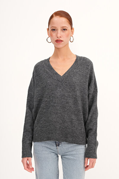 Addax V-Neck Long Sleeve Knitwear Sweater K3435-B1