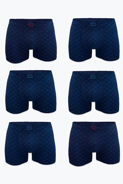 Malabadi Men's 6-Piece Navy Blue Patterned Premium Collection Modal Boxer 6m251