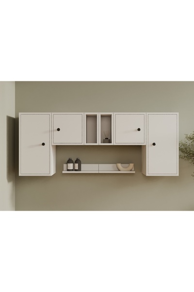 Nettrends 4 Kapaklı Orta Açık Bölmeli Duvar Ünitesi Modern Stil Geniş Saklama Raf MST-DVR-1024