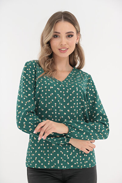 Trend Land Bluza verde cu anchior si imprimeu cu buline albe