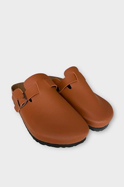 Liger Unisex Buckle Detailed Cork Anatomical Sole Slippers Taba