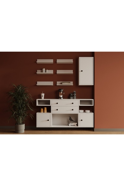 Nettrends Kahve Köşesi ve Servis Dolabı 3 Kapak 2 Çekmeceli Modern Depolama Raf Sistemi MST-KHVK-1010