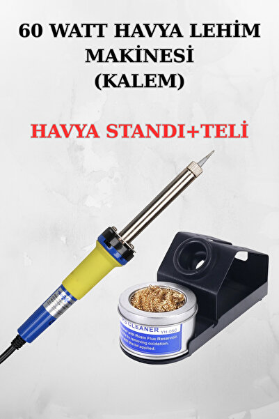 Rabelix Online Marketing 1.2 Mt Kablolu 60 Watt Kalem Havya Lehim Makinesi-Havya Standı ve Temizleme Teli