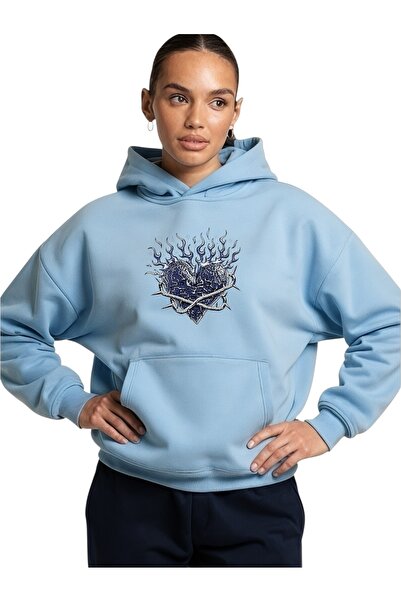 ArtYus Unisex Blue Heart Colorat Special cu imprimeu Bumbac supradimensionat ...