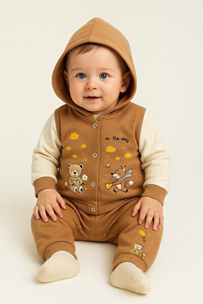 Uğur bebe Seasonal 3-Piece Hooded Vest Baby Set, Comfortable and Stylish Daily Combination, 100% Cotton