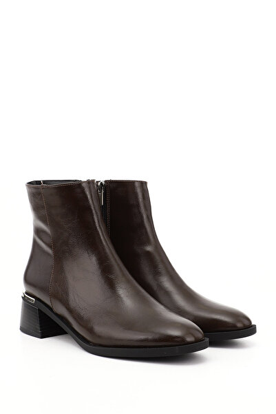GÖNDERİ(R) Women's / Girls' Brown Zippered Thick Heeled Boots