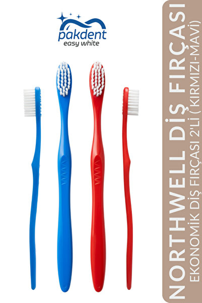 Pakdenteasyandwhite Northwell Toothbrush Set of 2 (Red - Blue) | Medium Hardness | Thin and Durable Structure