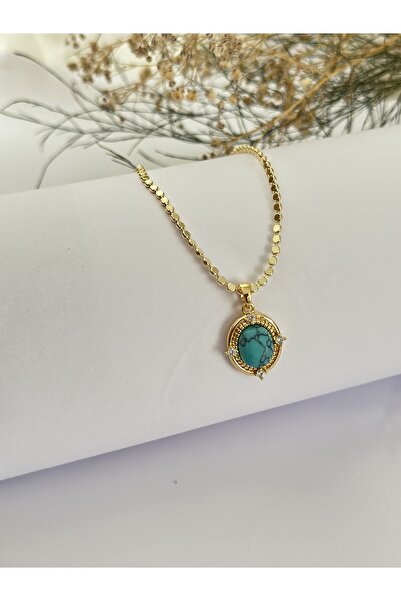 mibrillo قلادة من حجر الفيروز مع سلسلة مرصعة