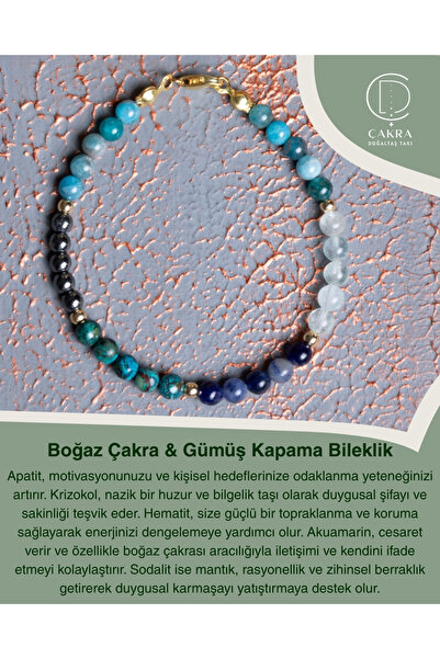 ÇAKRA DOĞAL TAŞ Boğaz Çakra & Gümüş Kapama Bileklik