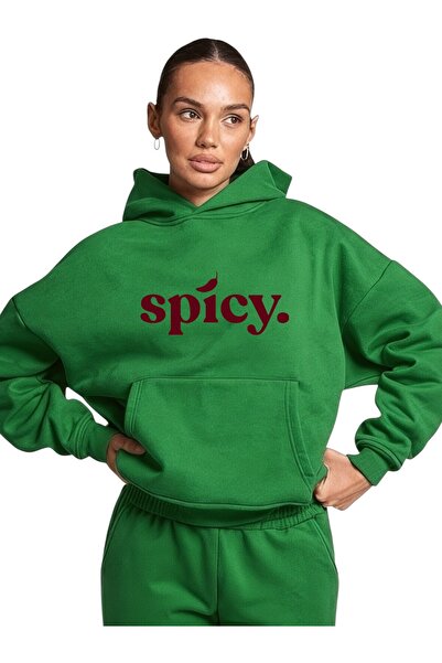 ArtYus سويت شيرت بقلنسوة كبير الحجم من القطن مطبوع عليه ملصق خاص بلون الفلفل ...