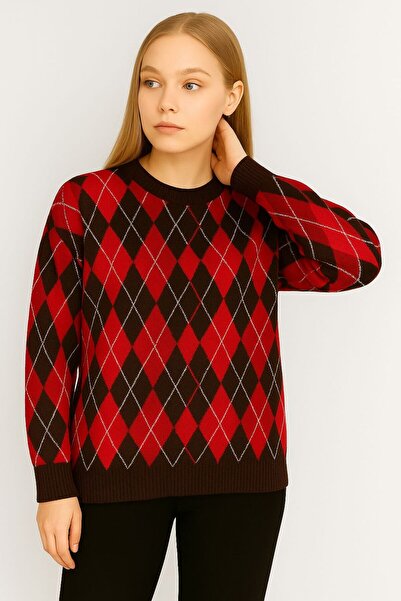 Sfg Life Moda سترة طويلة نسائية من التريكو بياقة دائرية ونقشة البقلاوة