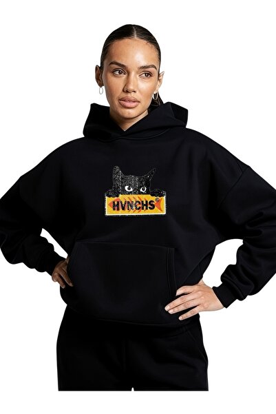 ArtYus سويت شيرت بقلنسوة كبير الحجم من القطن مطبوع عليه علامة تجارية خاصة للج...