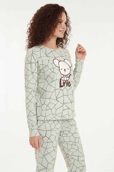 Bravie Luxury Thermal Love Patterned Women's Fleece Winter Pajama Set – 42013