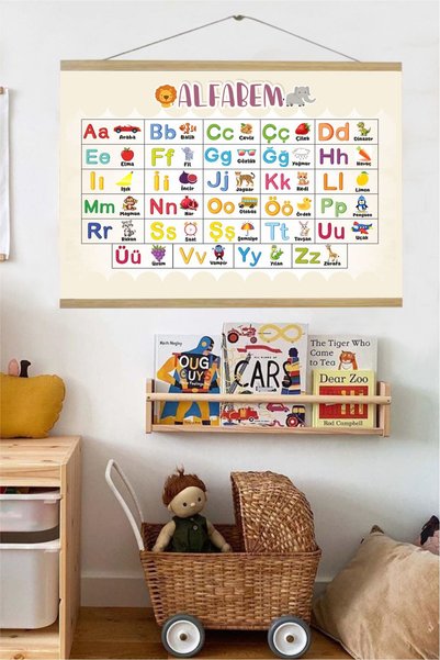 Piksel Grafik Eğitici Renkli Alfabe Askılı Kanvas Poster - Bebek Çocuk Odası
