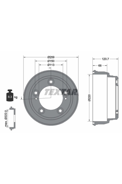 TEXTAR Tambur Frana Hyundai H-1 Travel/H100 Platou / Sasiu/Porter Platou / Sasiu