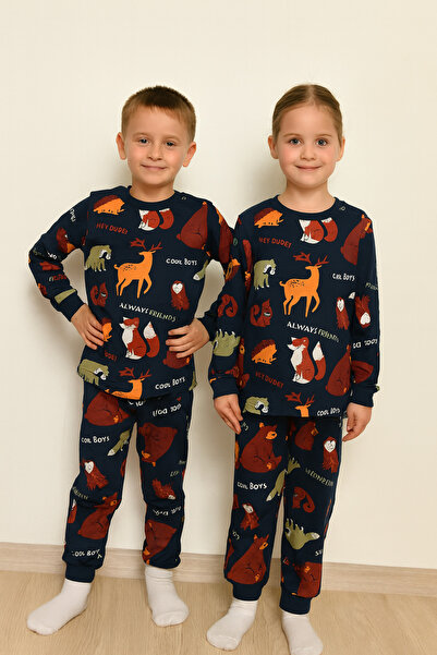 WORRN Комфортен памучен комплект пижама с мотиви за момичета и момчета на въз...