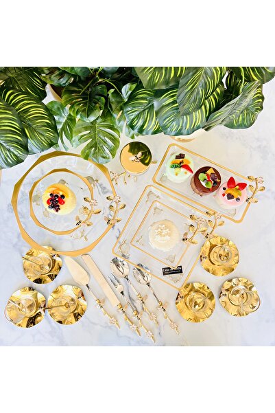 CASA DE BELLA Gold Edged 29 Piece Honey Beetle Presentation Serving Set