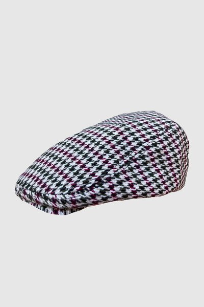 Külah Men's Herringbone Cap – Ecru Patterned Retro Flat Cap