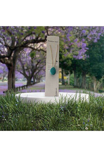 stainlesstelaa قلادة على شكل قطرة من الحجر الطبيعي باللون الفيروزي