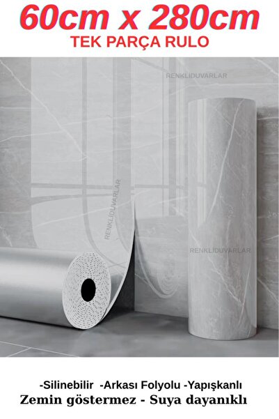 Renkli Duvarlar 60cmx280cm Tek Parça Rulo  Mermer Desenli Banvo Wc Yapışkanlı Duvar Paneli Kağıdı