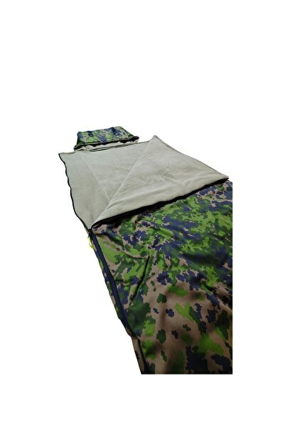 Med Online Military Dark Green Camouflage Sleeping Bag (-25) 220 Gr Fiber/180 Gr Fleece (215×75 cm) Camping & Earthquake