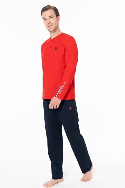 U.S. Polo Assn. Set de pijamale pentru bărbați din bumbac pieptănat, de culoa...