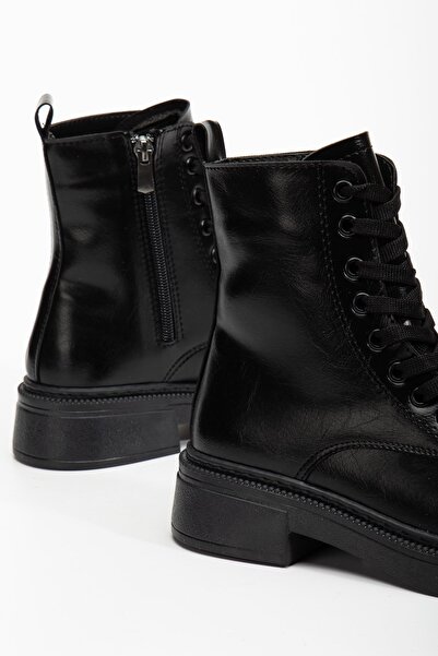 Hayalimdeki Ayakkabı Kadın Parlak Günlük Siyah Cilt Kalın Tabanlı Postal Bot