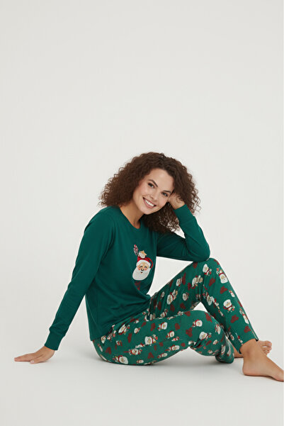 Bravie Luxury Thermal Noel Baba Desenli Kadın Polar Kışlık Pijama Takımı – 42060