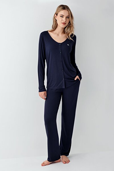 Arnetta Kadın Gömlek Pijama Takım, Geniş Yakalı, %50 Modal %50 Pamuk