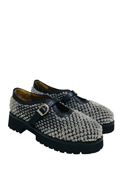 DRY SHOES Hakiki Deri Vizon Kadın Günlük Ayakkabı Düz Kalın Taban Yuvarlak Bu...