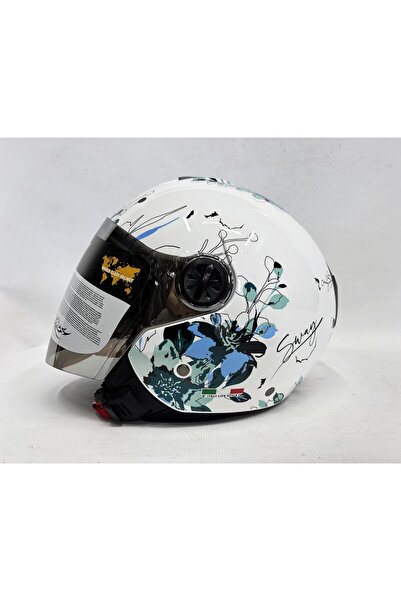Sway 715 Yarım Kask İris Mavi Beyaz Renk Aynalı Renkli Vizör