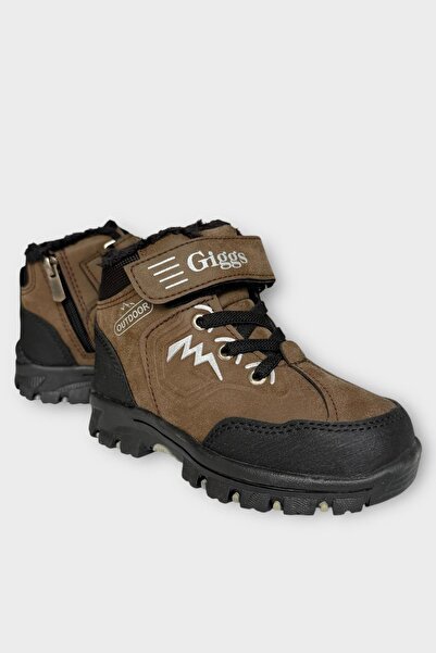 Liger Velcro Zippered Wool Inside Cold Resistant Outdoor Daily Children's Boots Brown