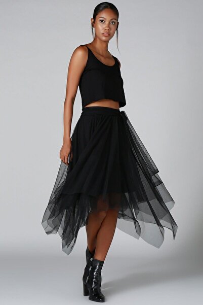 TrendParis Fustă din tul cu căptușeală asimetrică cu două straturi din tul Vrăjitoare de Halloween