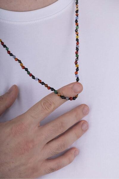 Gümüş Pazarım Mixed Natural Stone Chakra Men's Natural Stone Necklace