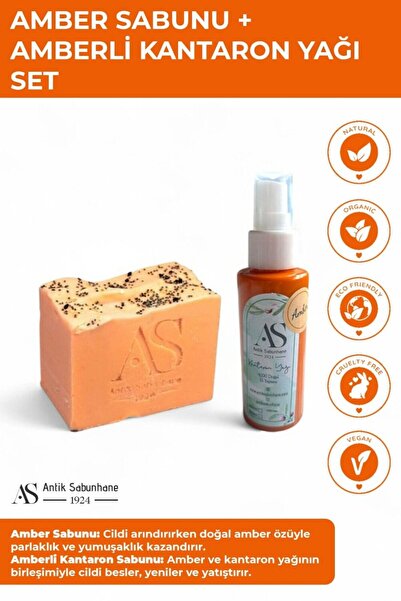AS ANTİK SABUNHANE 1924 Amber Sabunu + Amberli Kantaron Yağı Cilt Bakım Seti – Doğal ve El Yapımı